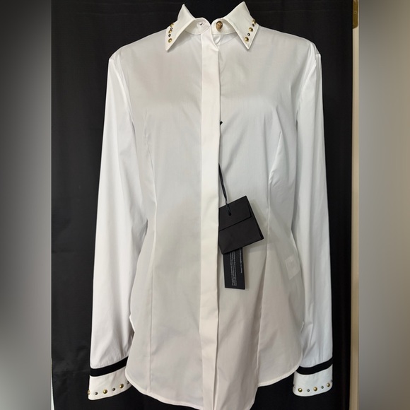 Versace White Button Down Shirt  Black & Gold Stud Accents Size M EU 44 NEW COA - Picture 3 of 17